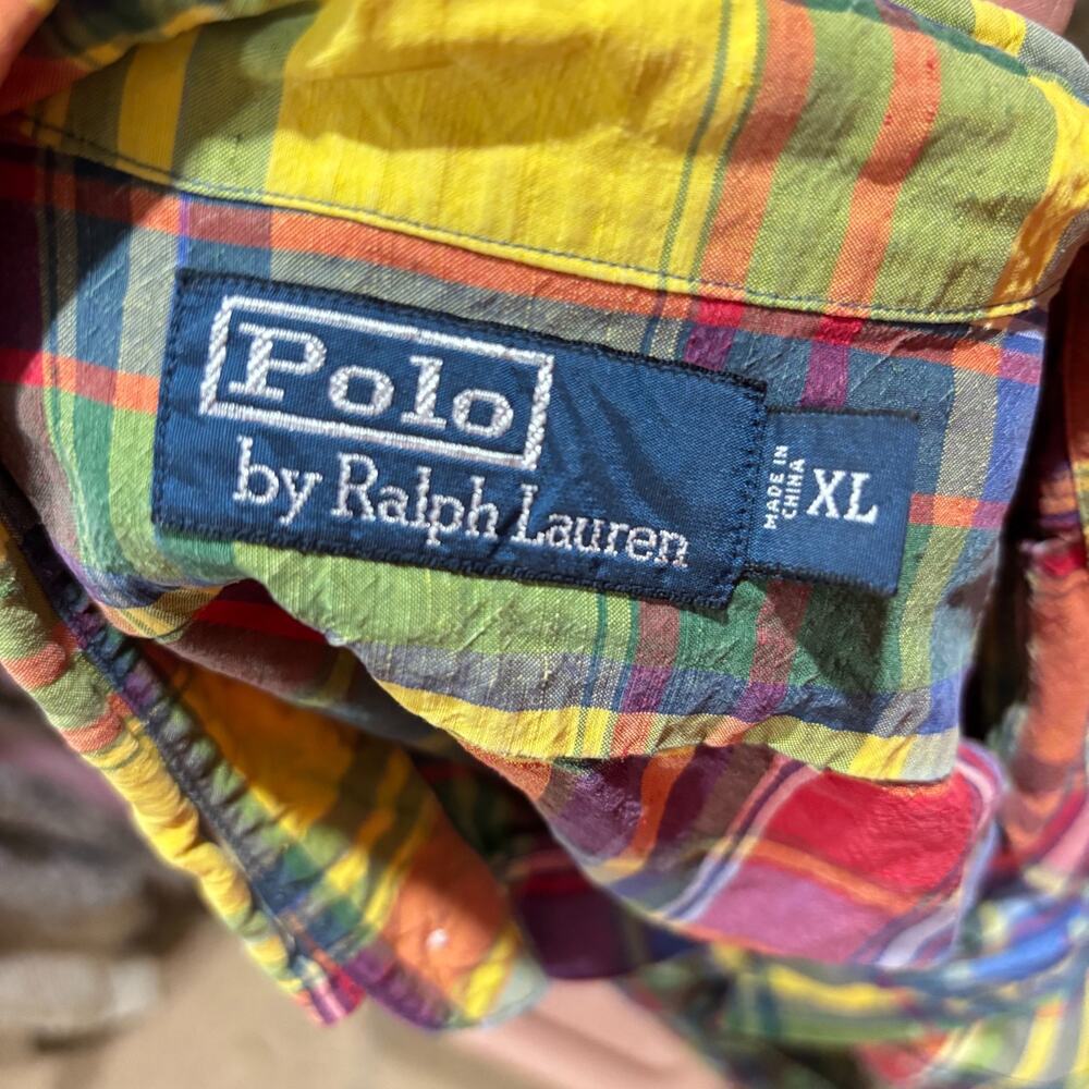 Polo Ralph Lauren Madras Preppy Plaid Linen Silk Button Down Shirt XL - Picture 4 of 5